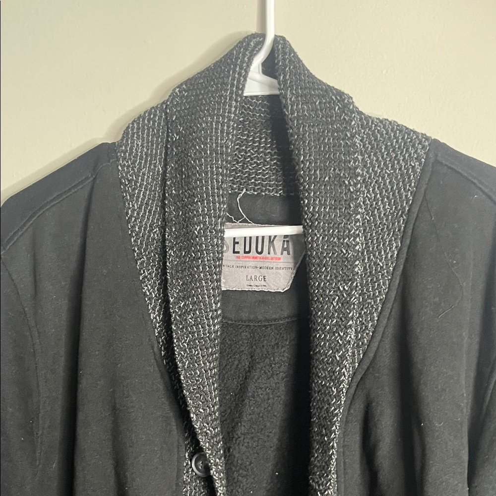 Men's Black Cardigan with Gray Trim - Picture 3 of 5